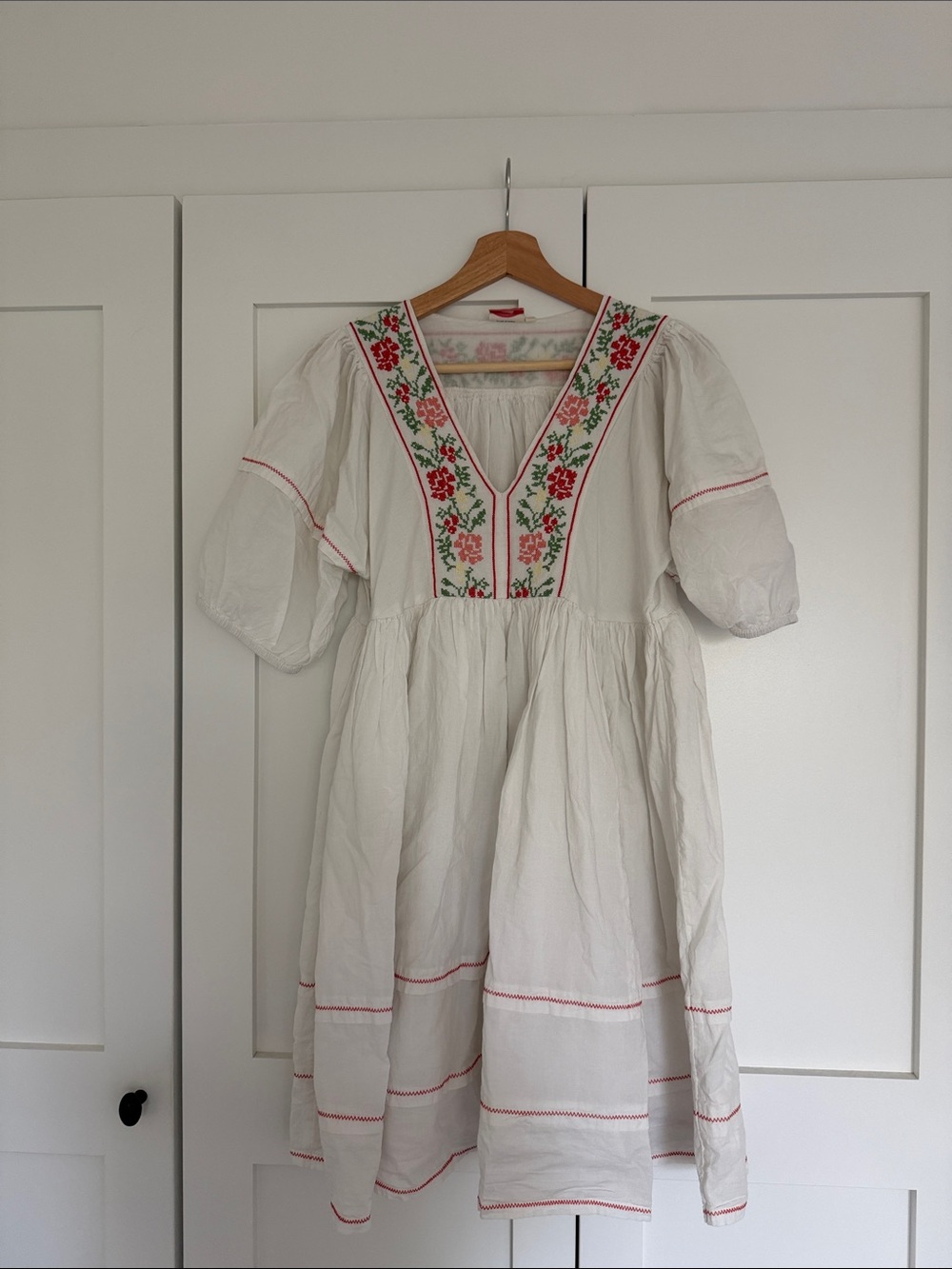 White Embroidered V-Neck Boho Dress